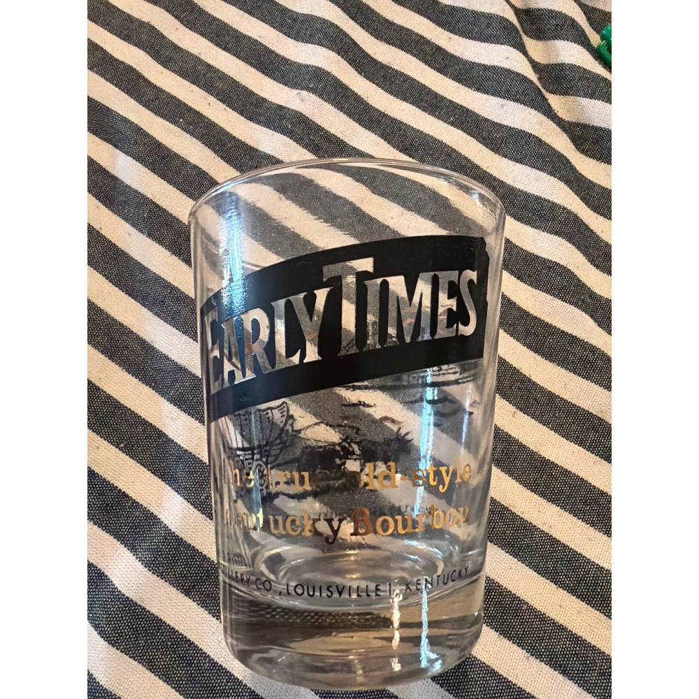 Vintage Early Times Kentucky Straight Bourbon Whiskey Glass Riverboat Gold Black